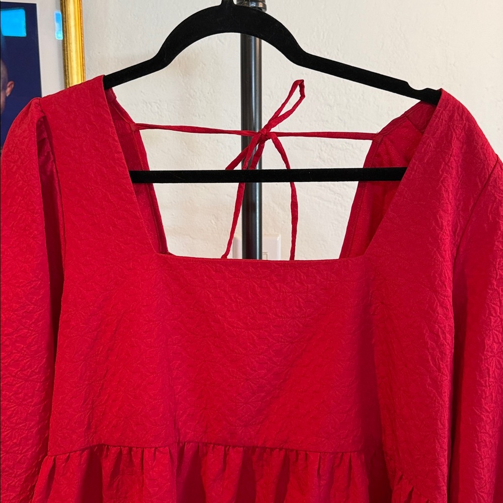Red Square Neck Dress - Picture 2 of 5